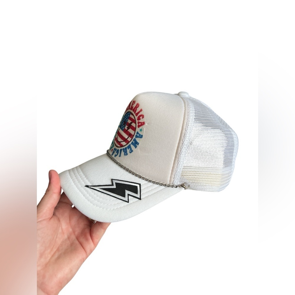 American Custom Patch Work White Trucker Hat - image 2